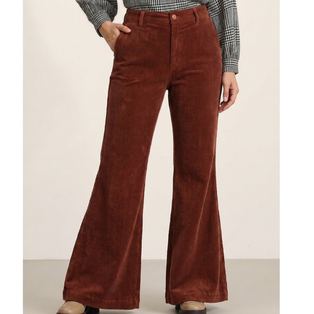 KanCan Signature High Rise Extreme Flare Corduroy Pants Brown 29x34 NWT 70s